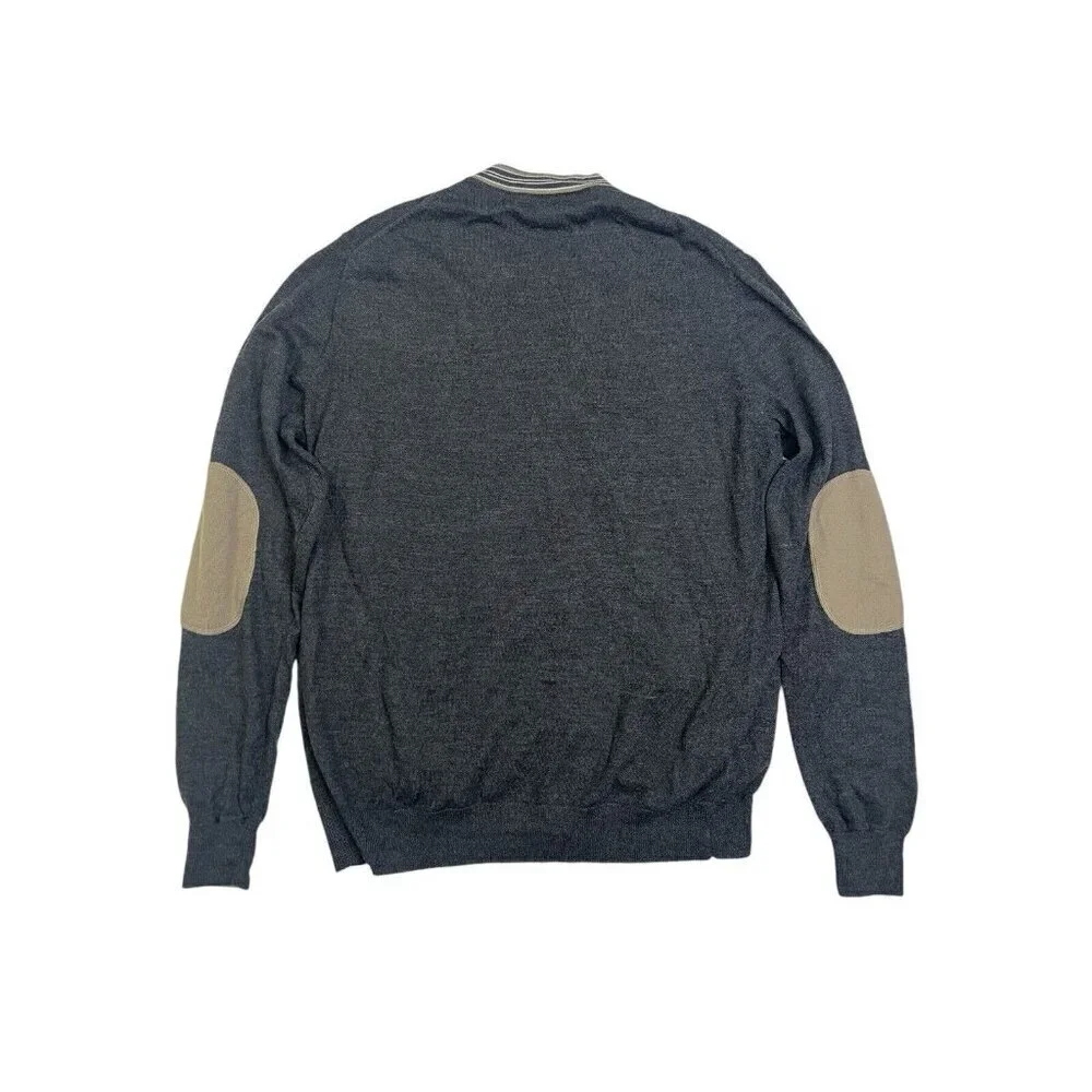 J Lindeberg Cardigan Sweater Mens XXL Fits Sz LARGE Gray Elbow Patch Pinehurst